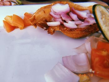 Close-up of served food in plate