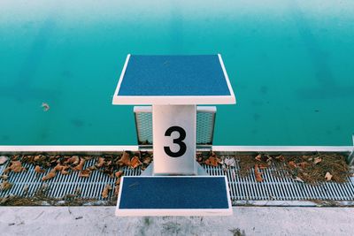 Number 3 diving board at swimming pool