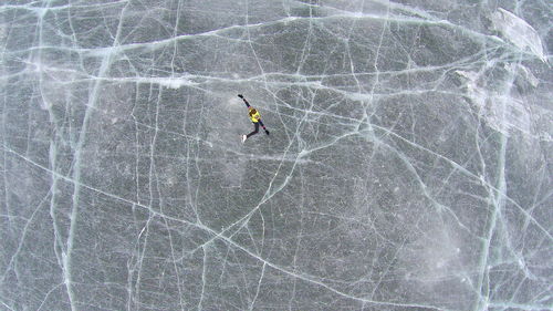 Aerial view of person ice skating