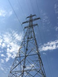 Low angle view of electricity pylon against sky