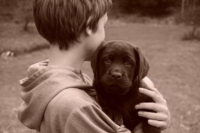 Portrait of man with dog