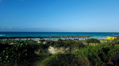 Scenic view of sea against clear sky