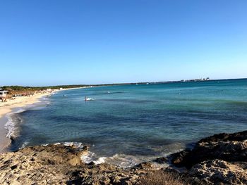 Scenic view of sea against clear blue sky