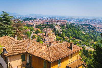 High angle view of townscape against sky