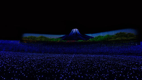 Scenic view of illuminated field against clear sky at night