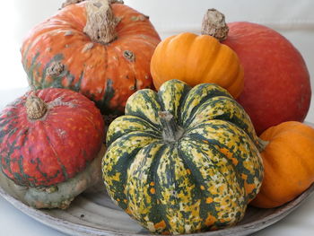 Close-up of pumpkins on table