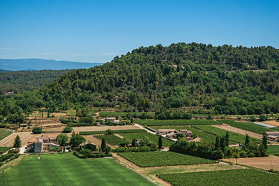 Panoramic view of the fields and hills of provence near menerbes, in the french provence.