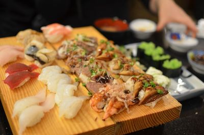 Close-up of seafood in plate on table