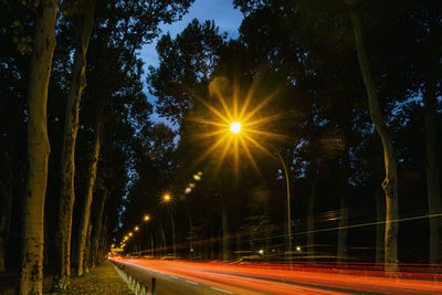 Light trails on street at night