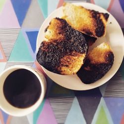 High angle view of breakfast on table