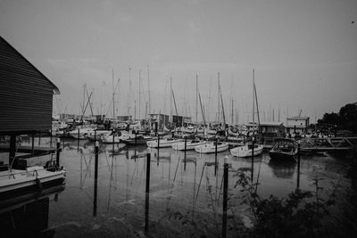 Boats moored at harbor