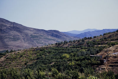 Scenic view of mountains against clear sky