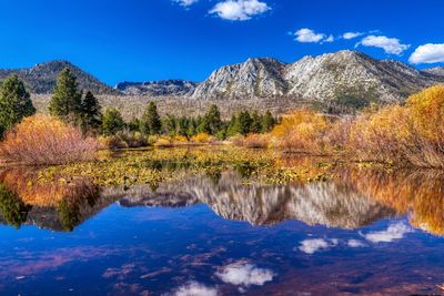 Scenic view of lake against sky during autumn