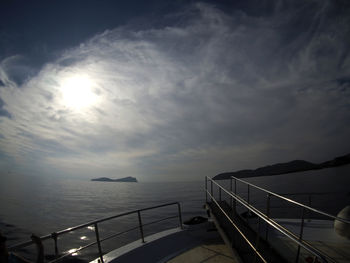 View of suspension bridge over calm sea