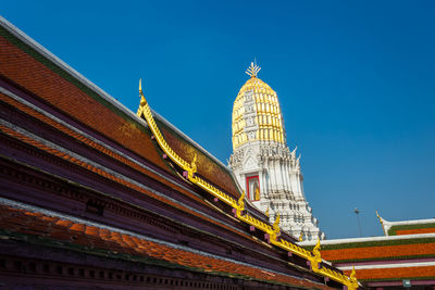 Low angle view of temple building against clear sky