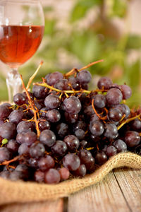 Close-up of grapes on table