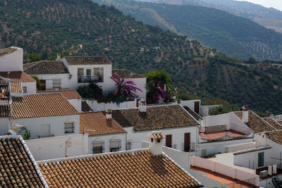 High angle view of buildings in town