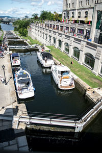 High angle view of canal in city