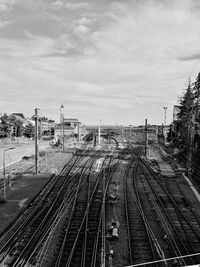 High angle view of railroad tracks against sky