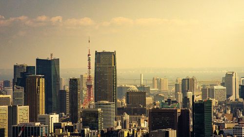 View of buildings against sky during sunset