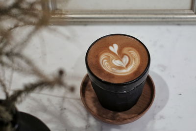 High angle view of coffee on table