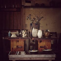 Various jar and containers on table at home