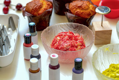 High angle view of food on table