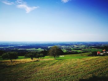 Scenic view of landscape against blue sky