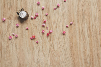 High angle view of pink flowers on table