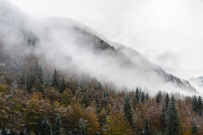 Scenic view of mountains against sky during autumn