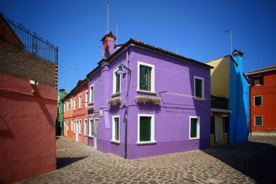 Colorful residential buildings in city