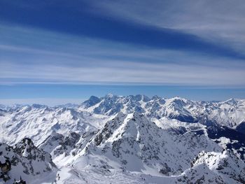 Scenic view of snowcapped mountains against sky