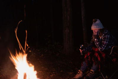 Bonfire on wooden fire at night