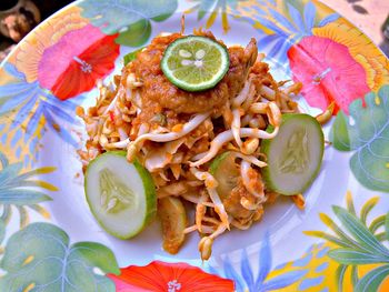 High angle view of food served on plate