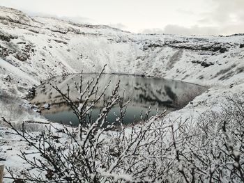 Scenic view of snow covered landscape against sky