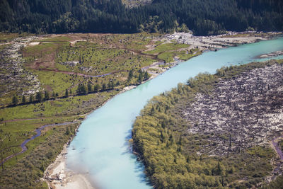 High angle view of river amidst trees