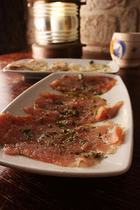 Close-up of food in plate on table