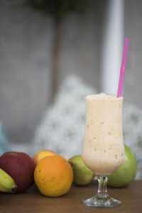 Close-up of fruit juice milkshake