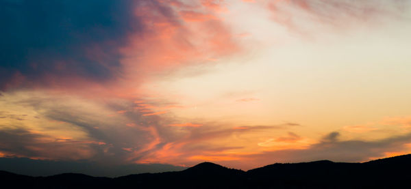 Silhouette of mountain range at sunset