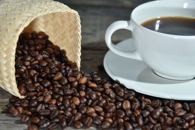 Close-up of coffee beans on table