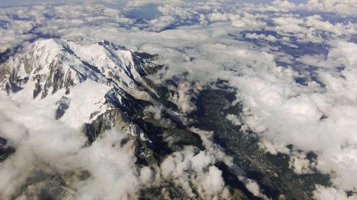 Aerial view of clouds covering mont blanc