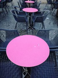 High angle view of pink balloons on table