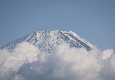 Low angle view of snowcapped mountain against sky