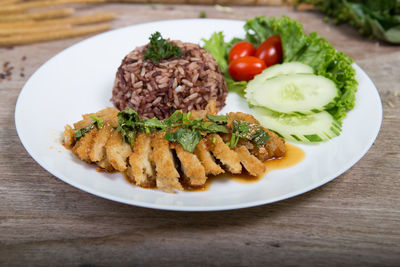 Close-up of food served in plate