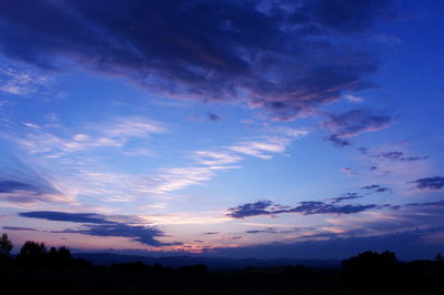 Low angle view of silhouette trees against sky at sunset