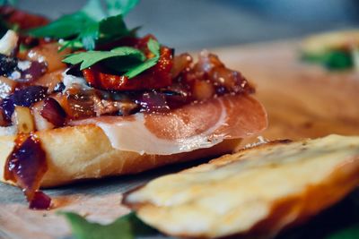 Close-up of pizza served in plate