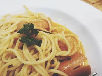 Close-up of noodles served in plate