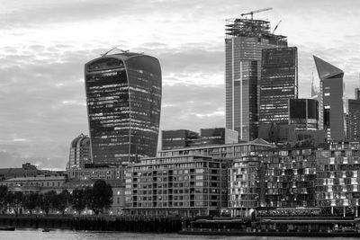 The walkie-talkie commercial skyscraper on in the financial district of london, england.