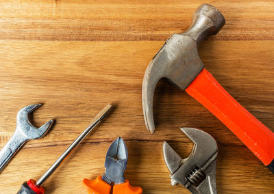 High angle view of tools on table