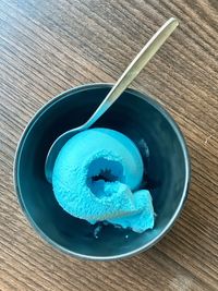 High angle view of ice cream on table